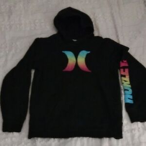 Hurley Black Hoodie with Rainbow Logo boys L